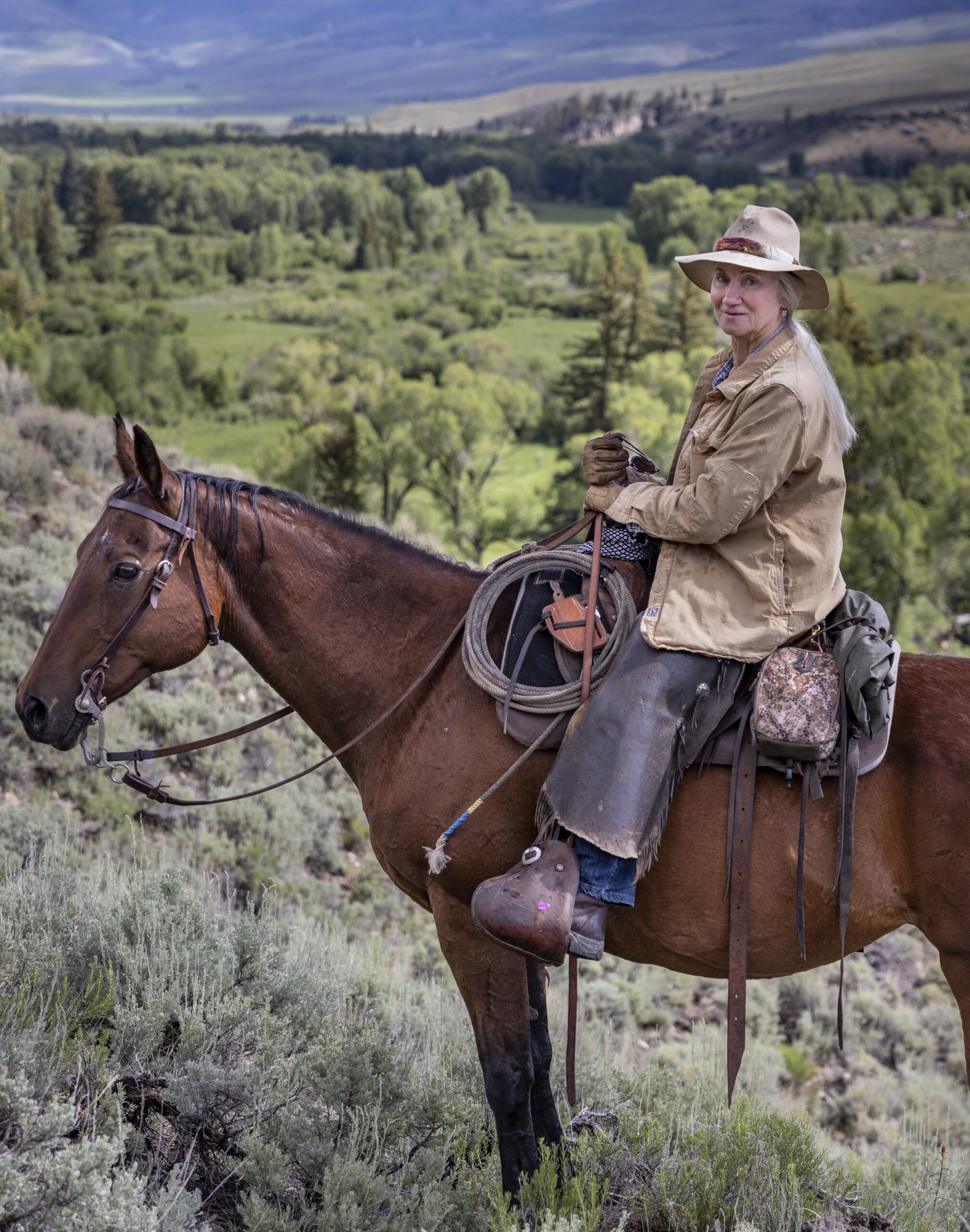 Barbara East horseback on the range