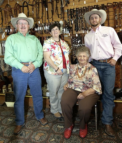 Paula Bear Wright (second from left) was an accomplished rodeo and horse-show contestant until she traded the arena for the business side of the shop.