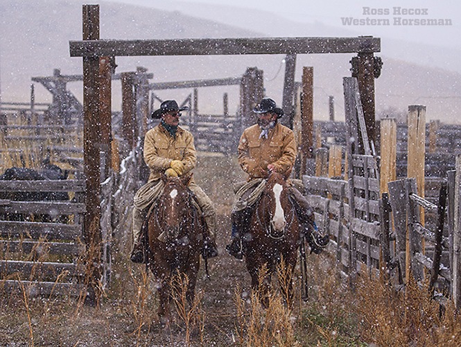 One of my favorite stories to write was "Cowhands of the CA," published in the January 2010 issue of Western Horseman. While outfits in Montana face a diminishing supply of experienced cowboys, the historic CA Ranch continues to operate because of the long-standing dedication of four seasoned day-workers. The men, around retirement age, are also good friends. Here, Marc Brogger and Lyle Jordan visit during a break in cattle work.
