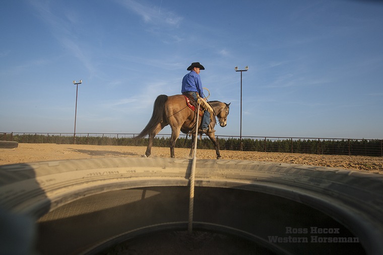 Fran Devereaux Smith, a longtime Western Horseman staff writer, and I spent a day with Bobby Atwood for an article in 2007. The topic was teaching your horse to handle a rope, and one step Atwood incorporates into his program is dragging an old, Goodyear tire. For this photo, I duct-taped my camera to the tire and used a remote control to fire the shutter button. Atwood dragged the tire in circles while I took several photos. Setting up some creative shots and working with Atwood, a jovial man who likes to have a good time, made this shoot a lot of fun.