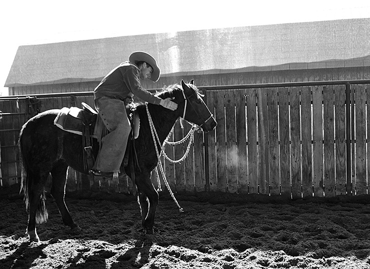 Luke Neubert works with a 2-year-old colt.