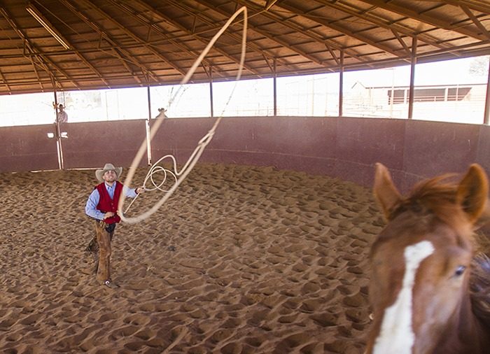True Burson tosses a hoolihan loop on a young horse at the Four Sixes Ranch in Guthrie, Texas. We ran an article about True and his brothers, Zack and Dusty, in the April 2015 issue of Western Horseman, and I went to the Sixes to get photos of True and Dusty starting colts.