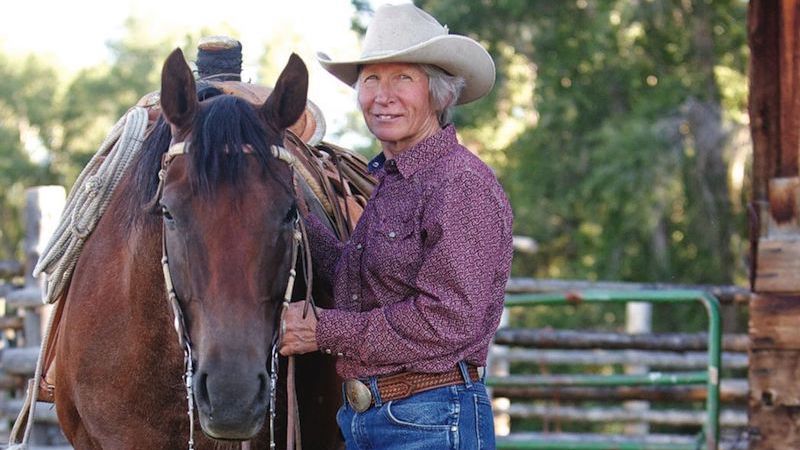 Close-up of Dianne Boroff with horse