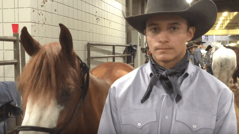Christopher Lewis standing with horse "Rondo"