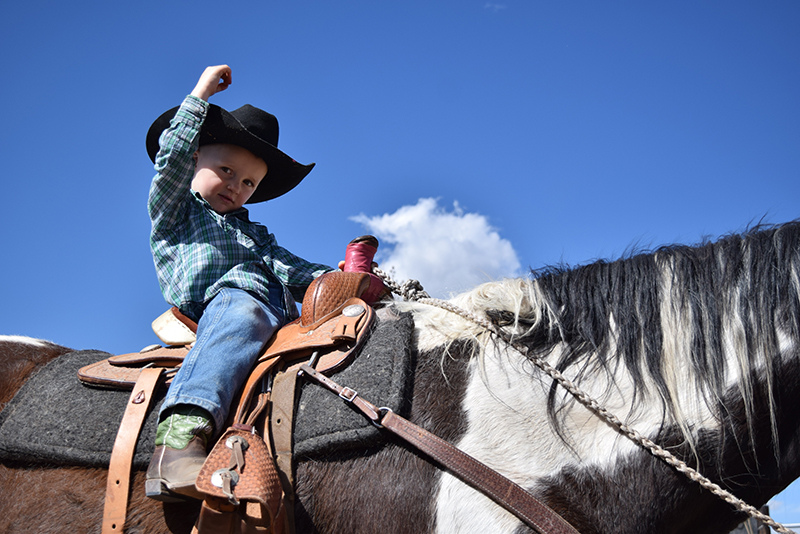 cowboy puts hand in the air