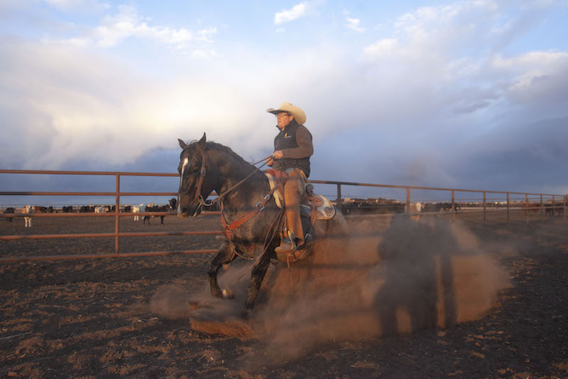Tripp Townsend practicing a sliding stop on horse