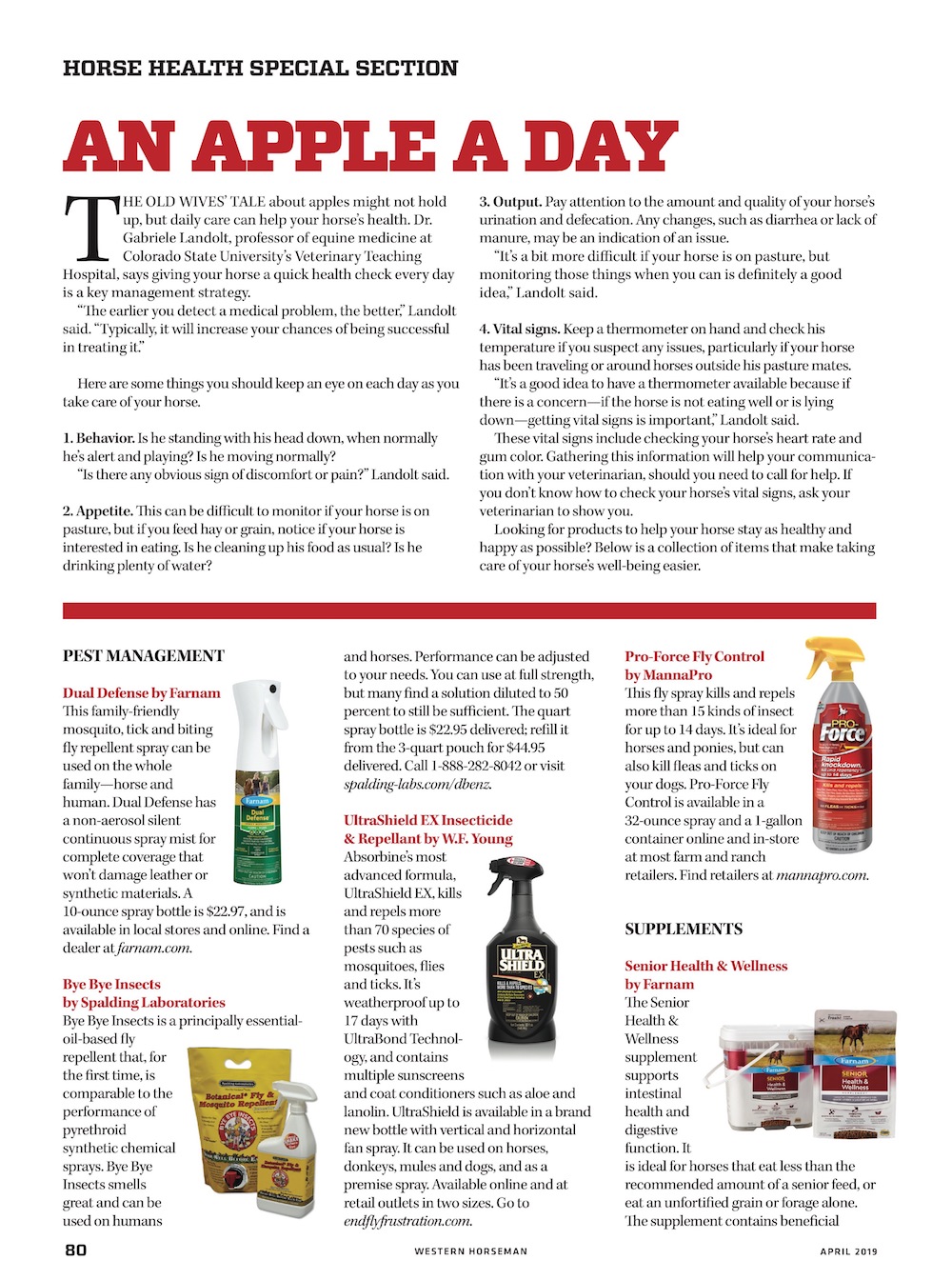 Horse Health special advertising section in Western Horseman magazine