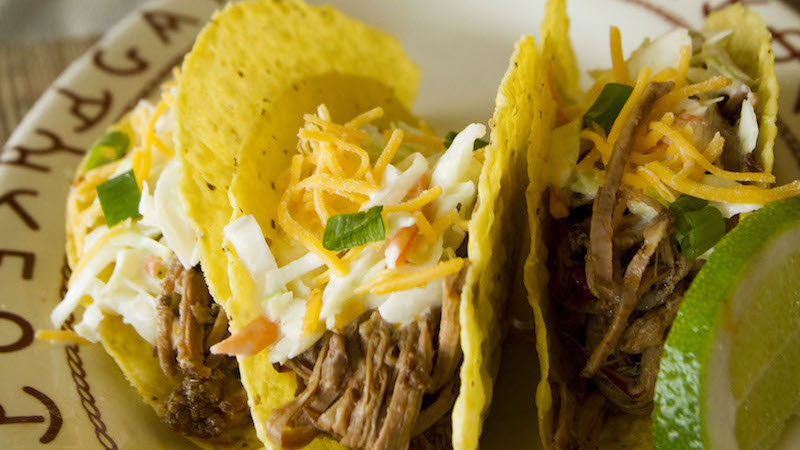 slow cooker mexican brisket on tacos