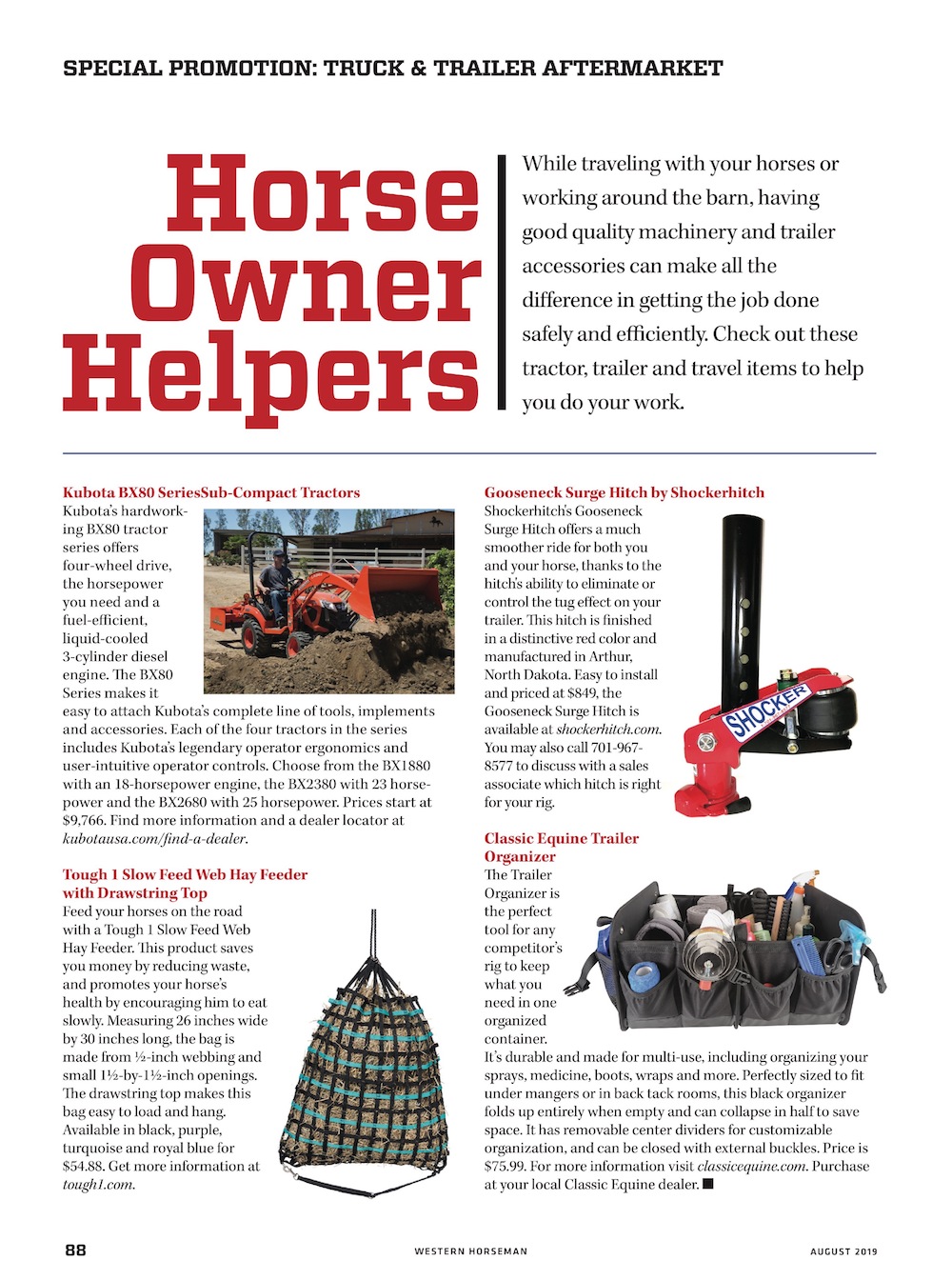 special promotion section in Western Horseman on tractor, trailer and travel items