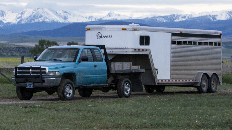 truck hauling horse trailer