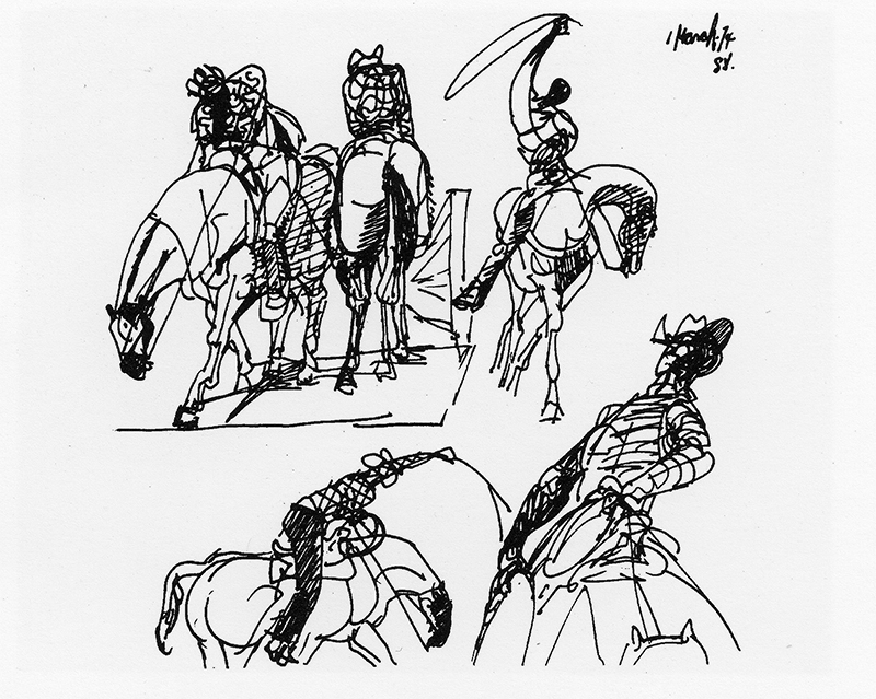 Channing Peake art Cowboys Roping pen and ink