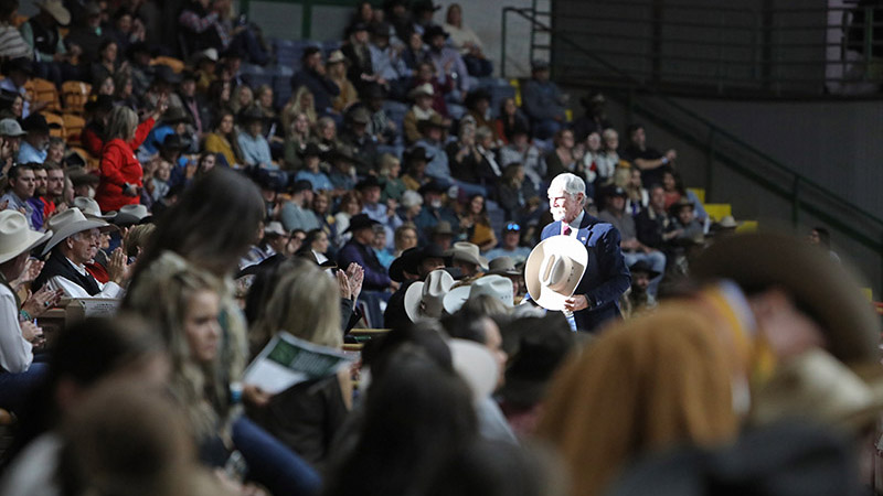 Buck Taylor accepts the Western Horseman Award at the Red Steagall Cowboy Gathering in Fort Worth, Texas.