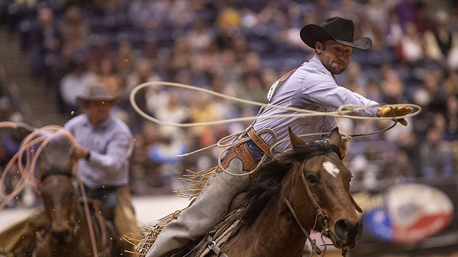 Nick Peterson of Jolly Ranch helps win the 2019 WRCA World Championship Ranch Rodeo title