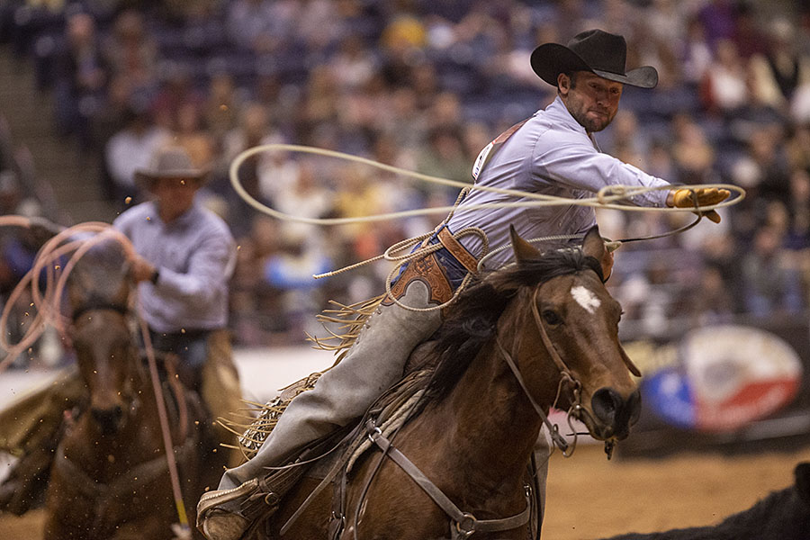 Nick Peterson of Jolly Ranch helps win the 2019 WRCA World Championship Ranch Rodeo title
