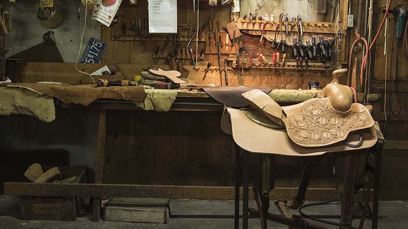 Custom tack and equipment at a shop in Missouri.