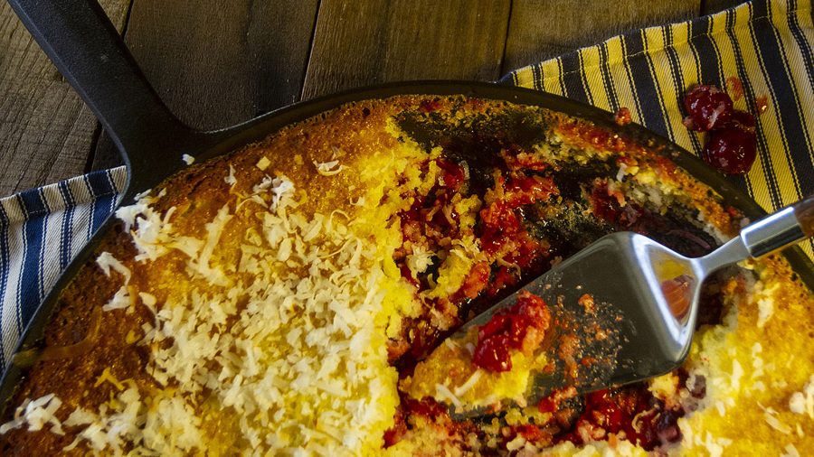 Try this delicious cherry macaroon skillet dessert by Kent and Shannon Rollins.