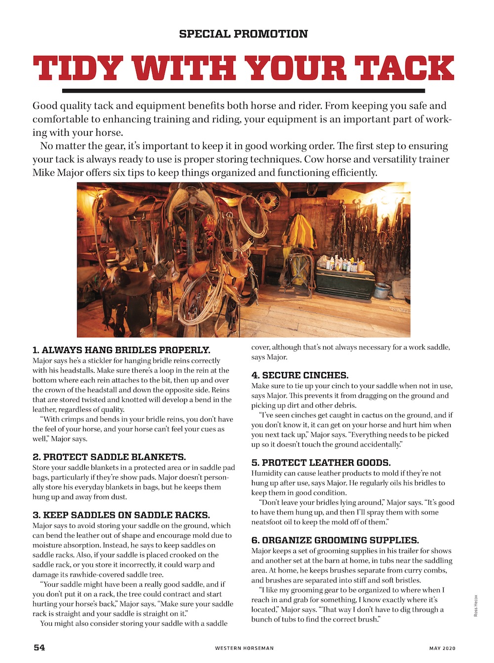 page 1 from the tack special advertising section in the May 2020 issue of Western Horseman magazine