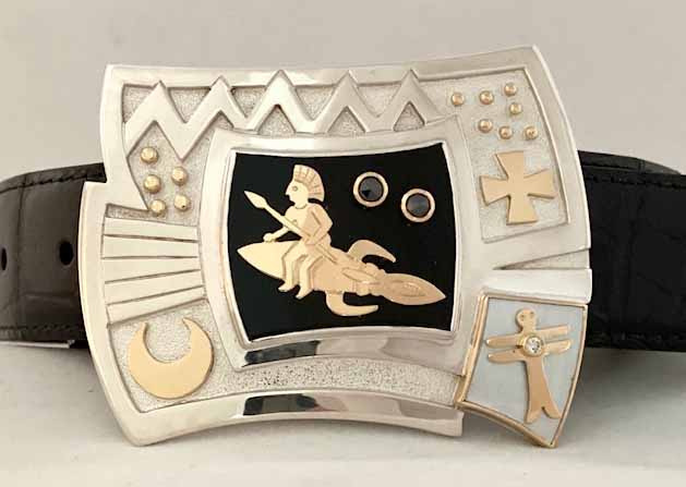 Silversmith Victoria Adams creates cowboy crafts like this unique belt buckle.