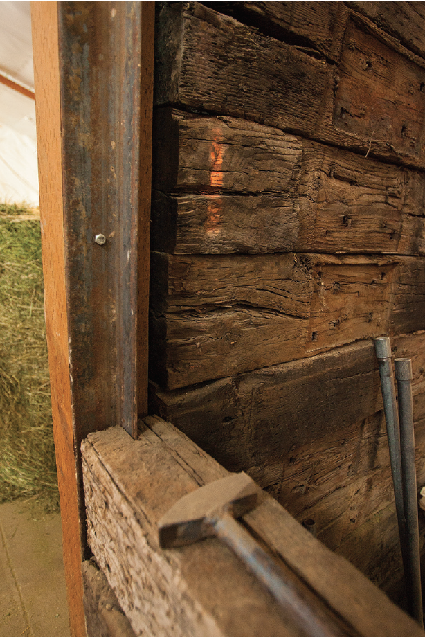 close up of the heavy duty stalls make with railroad ties and metal