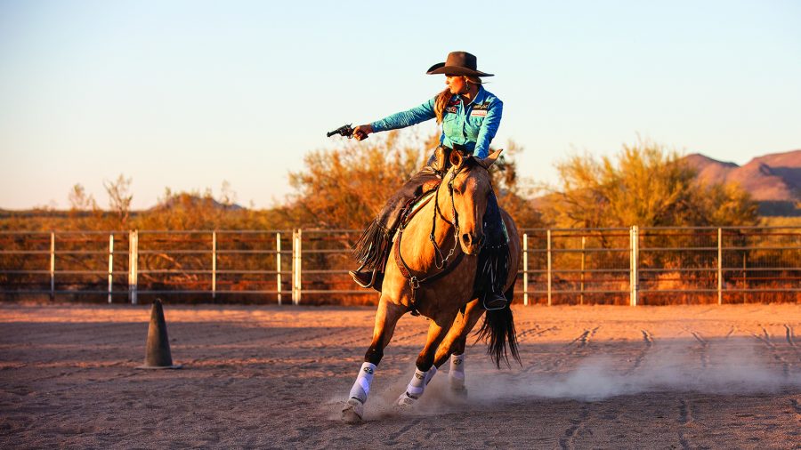 Kenda Lenseigne trains mounted shooting horses