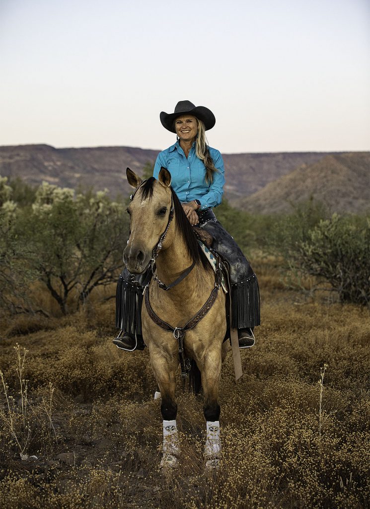 Kenda Lenseigne, a mounted shooting clinician in Arizona, used equine earplugs.