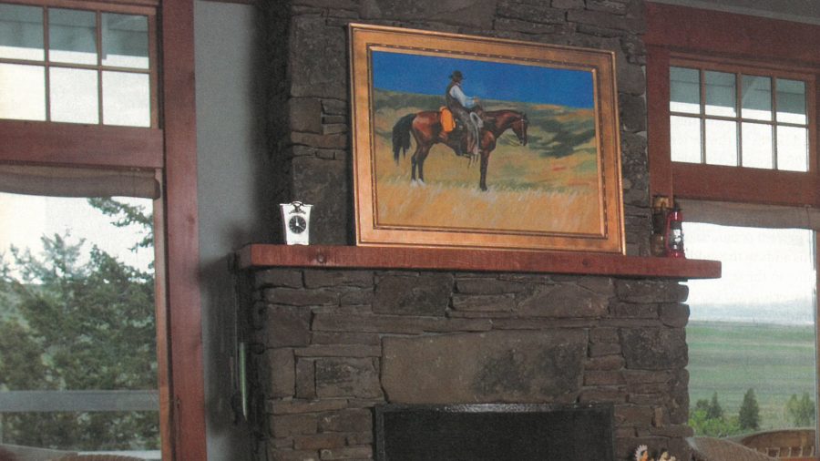 Lyn St. Clair painting above fireplace