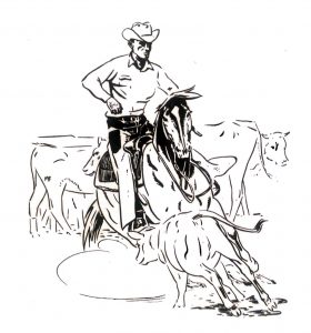 Leg grip is important when riding cutting horses. Illustration by Monte Foreman.