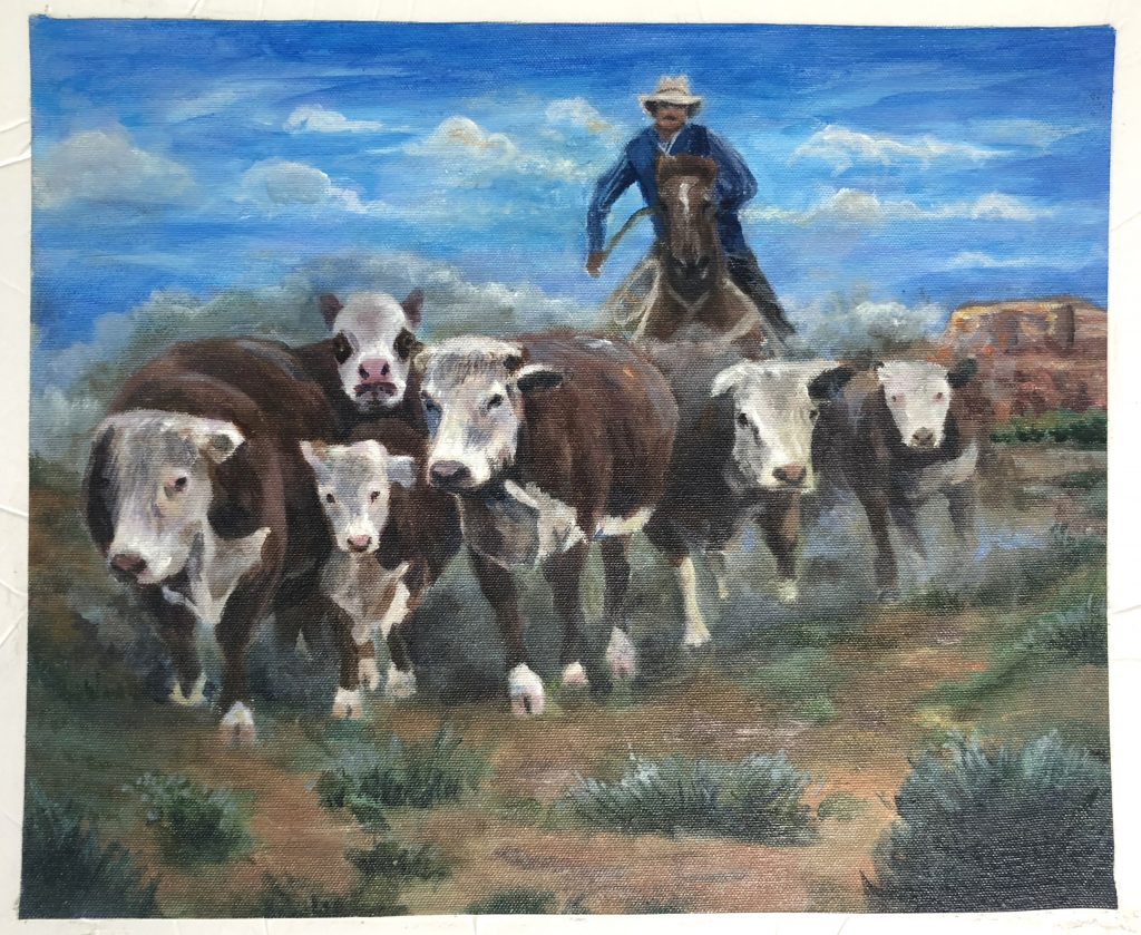 Herding Cows, by Lillian McNeil, in the Youth Art Contest