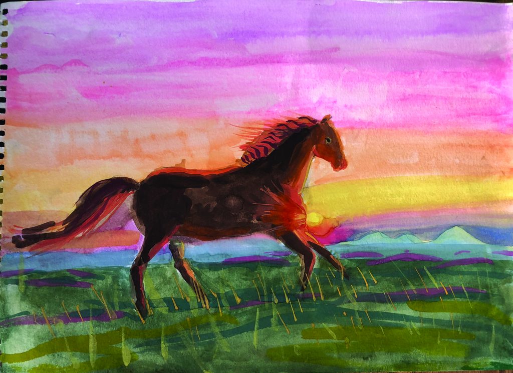 A Breath of Freedom, by Alice Chernyy, won reserve in the 8 and under division of the Western Horseman Youth Art Contest