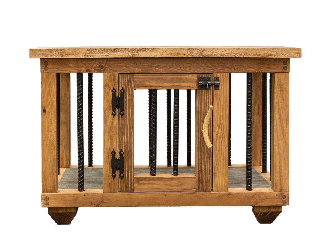 Custom dog crate for the 2022 Western Lifestyle Trade Craft Showcase.