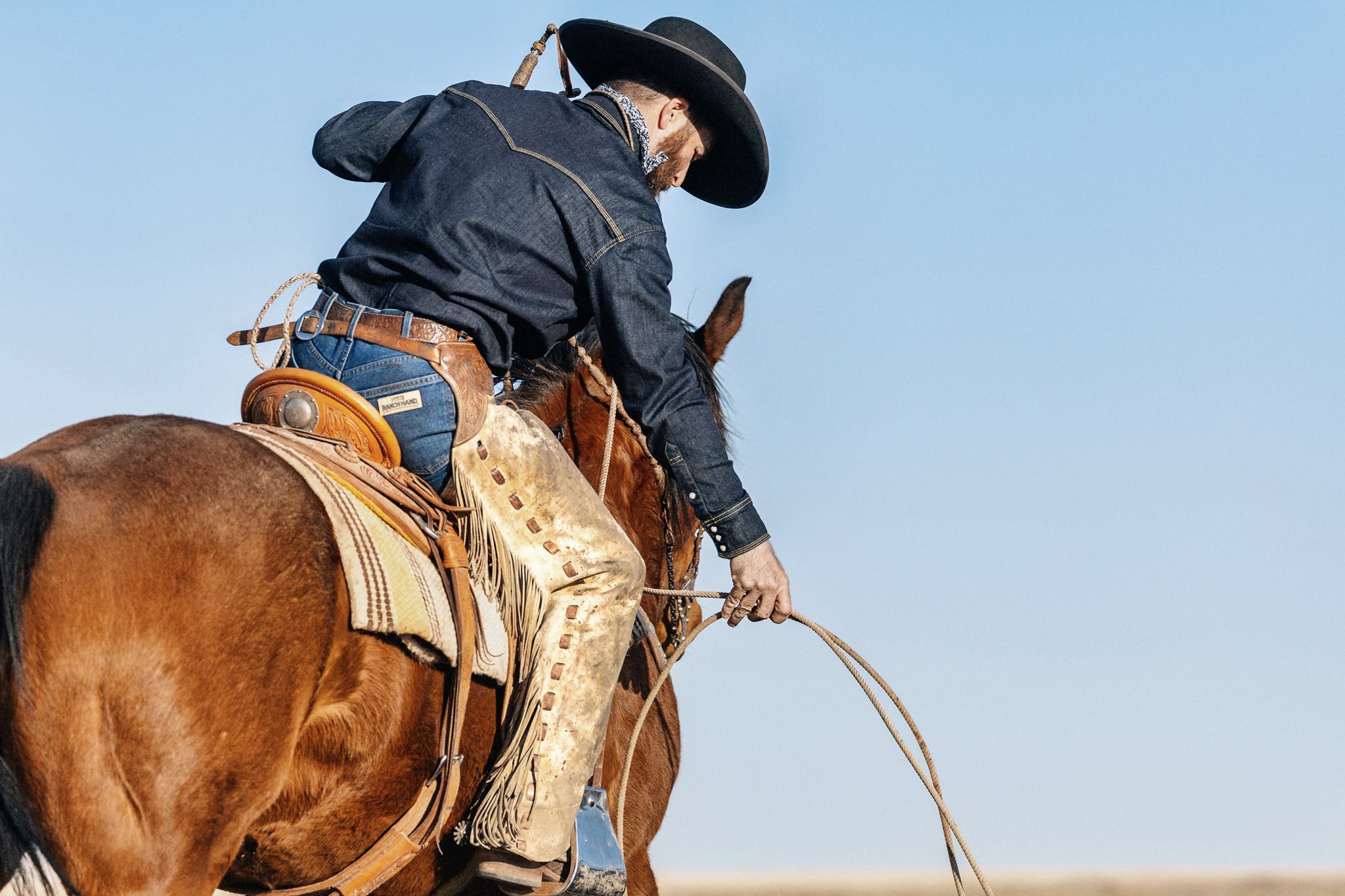 Schaefer outfitter cowboy handles rope