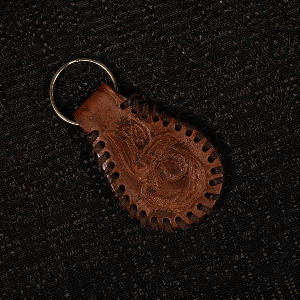 Key chain on black background.