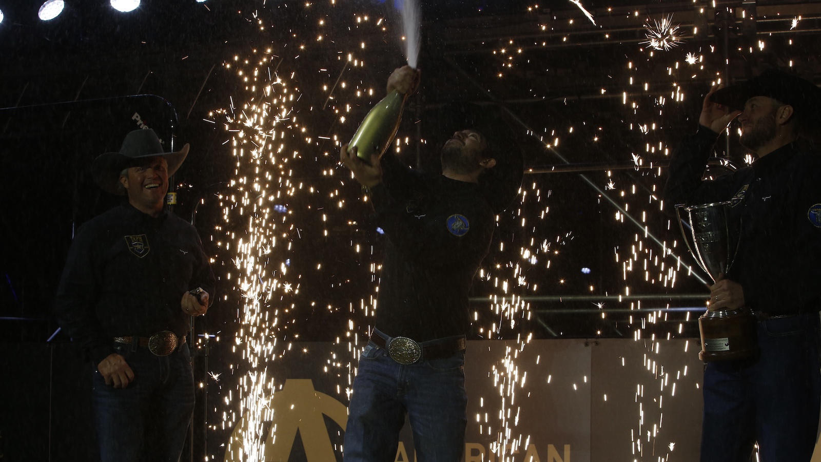 Casey Deary, Adan Banuelos and Clayton Edsall celebrate their win at The American Performance Horseman.
