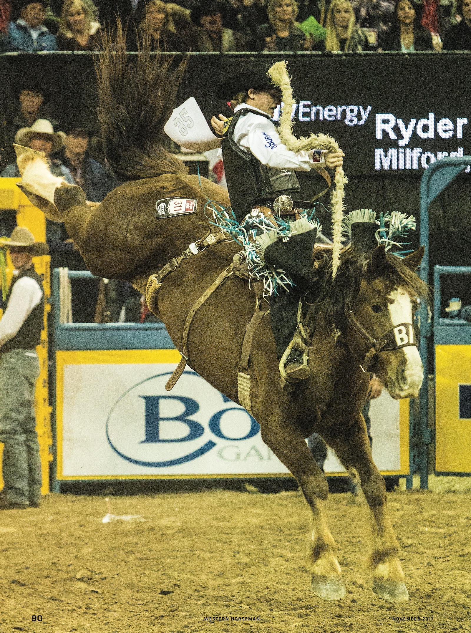 Ryder Wright atop Killer Bee in round 7 of the 2016 NFR, photo courtesy of Ross Hecox