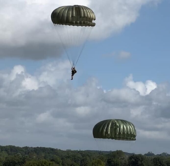 The parachuters landing in Normandy, France, to commemorate D-Day's 80th anniversary. Courtesy of Taylor Gillespie.