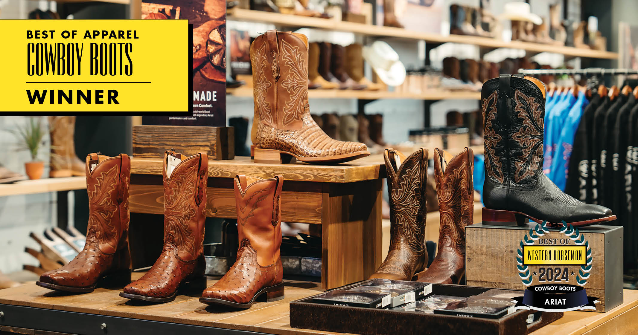 display of Ariat boots