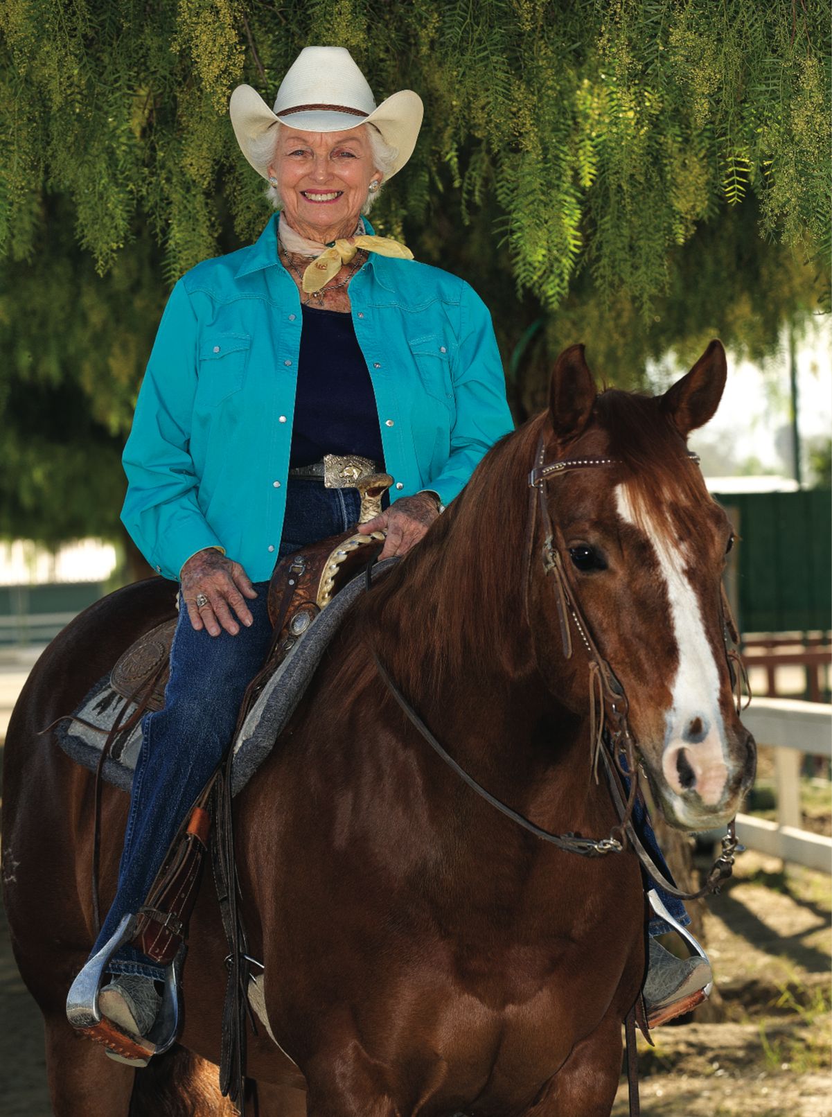 Pat North Ommert on a horse. Photography by Darrell Dobbs