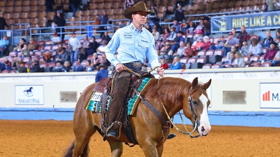 Pictured are the 2024 AQHA Superhorse Sumac Gunnabeflashy and Bud Lyon. Photography by Shane Rux Photography