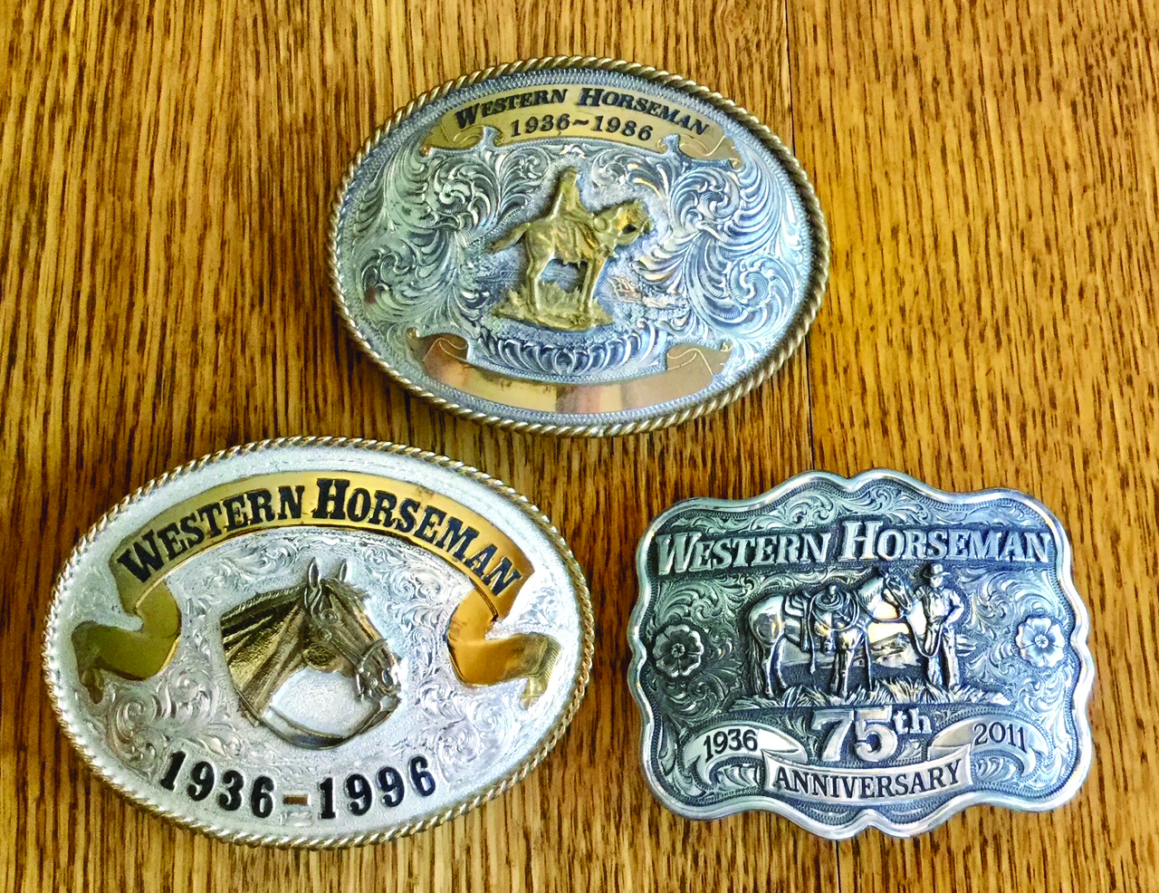 Western Horseman anniversary buckles. photo courtesy of Marshall Considine
