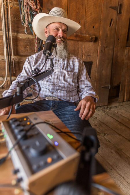 Jeremy Morris behind mic on his Wild Courage podcast