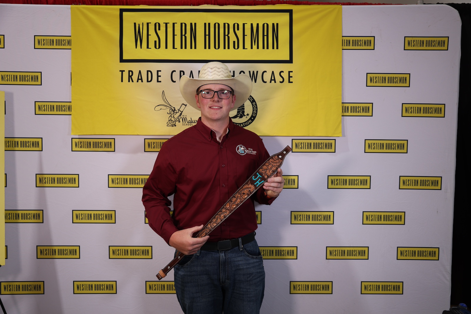 Alex Hanson with his leather-tooled gun sling
