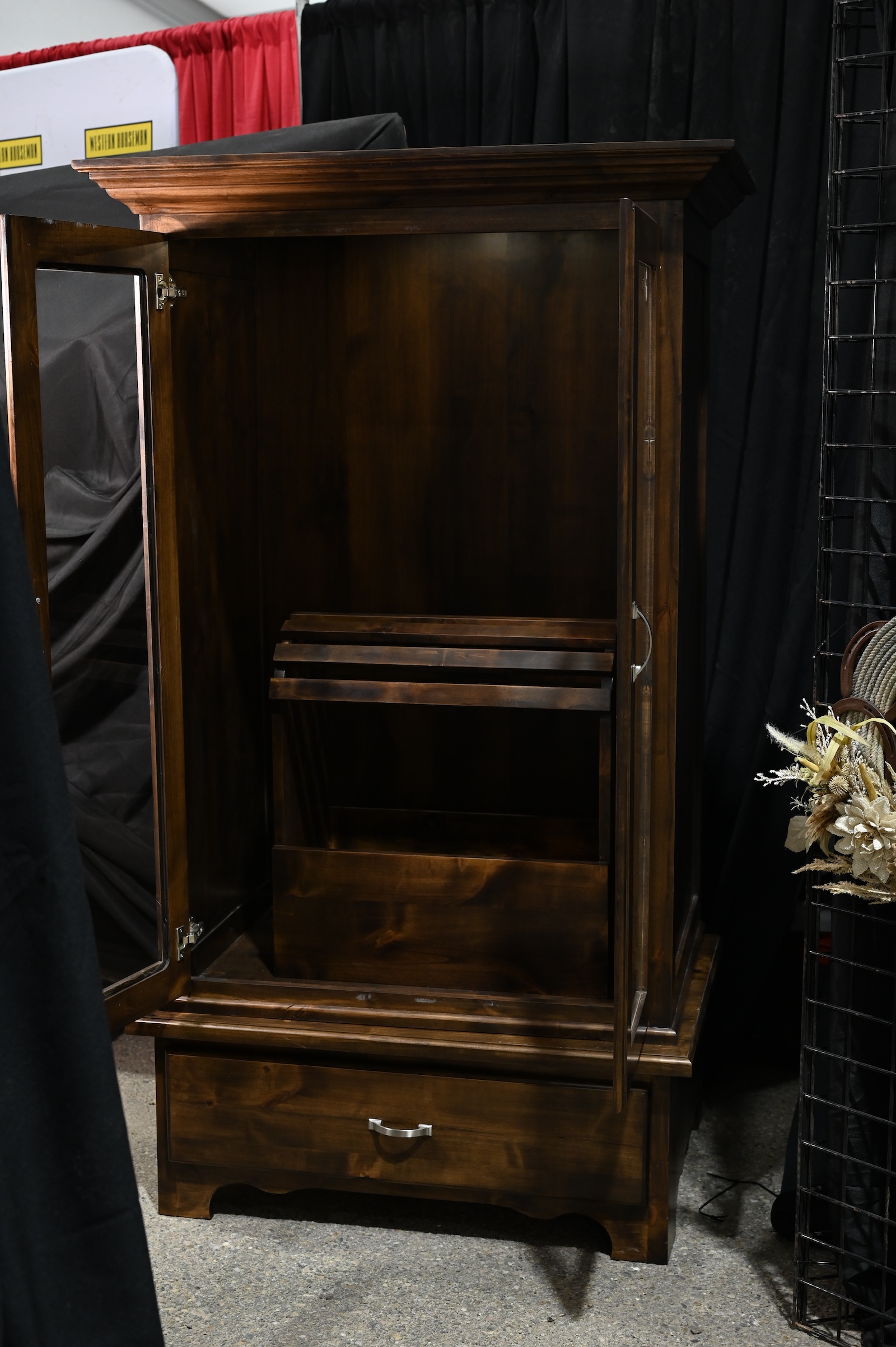 Handmade wooden saddle trophy display case