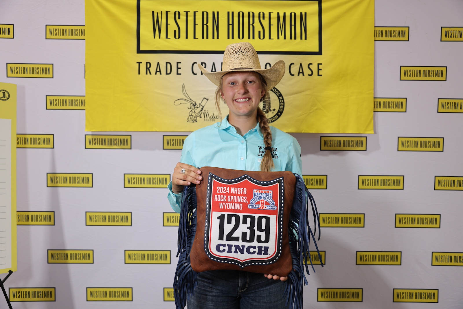 Josie Waite with her NHSRA back number leather pillow