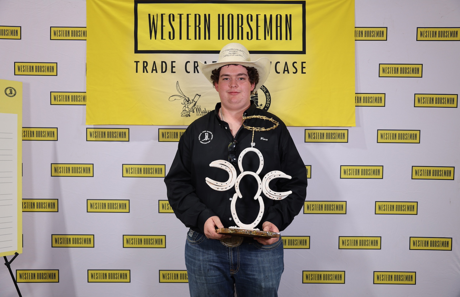 Vincent Patrick "Vince" Skinner with his Horseshoe Angel & gold epoxy fractal board w/ barb wire halo