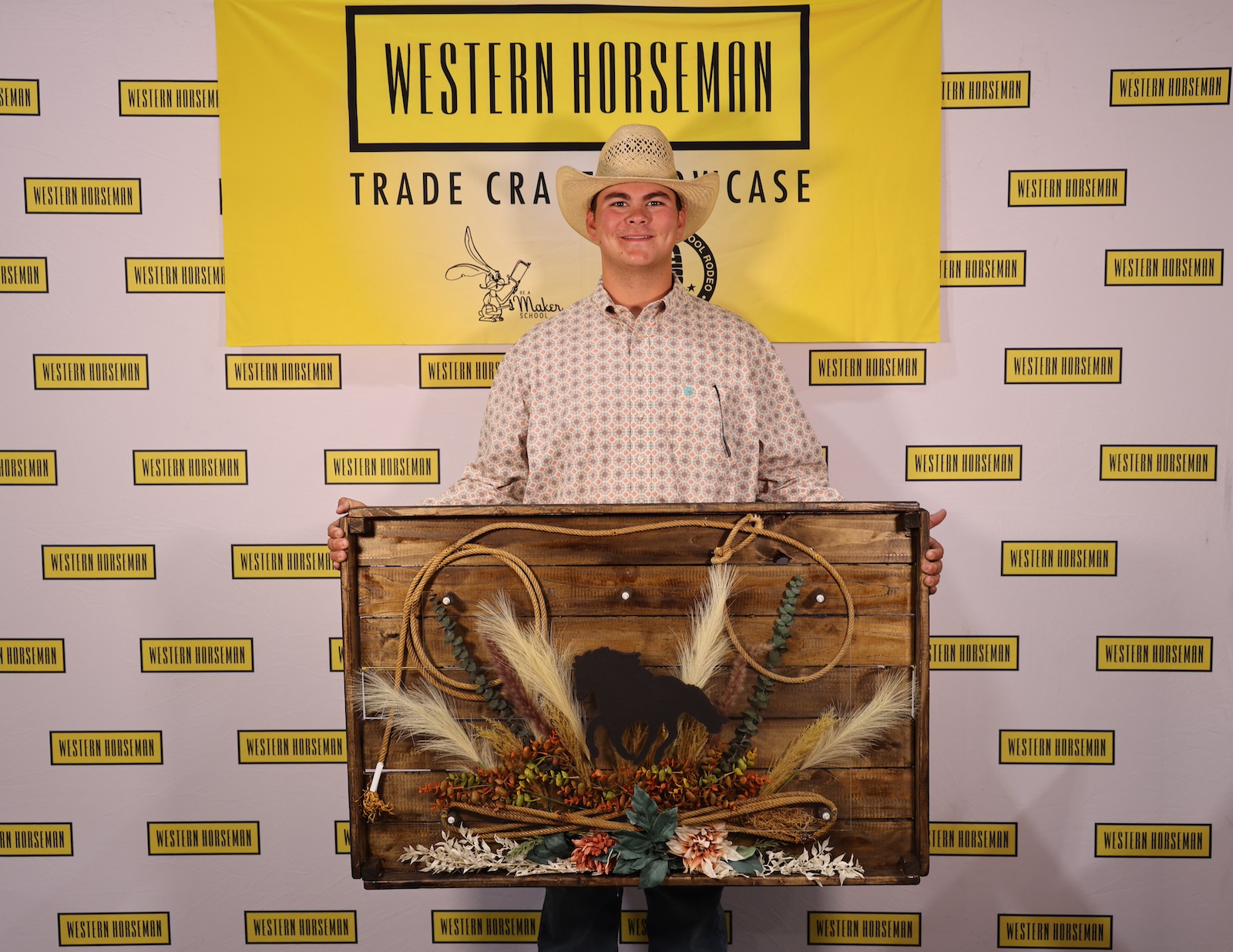 Spencer Howard with his 3D horse in nature shadow box