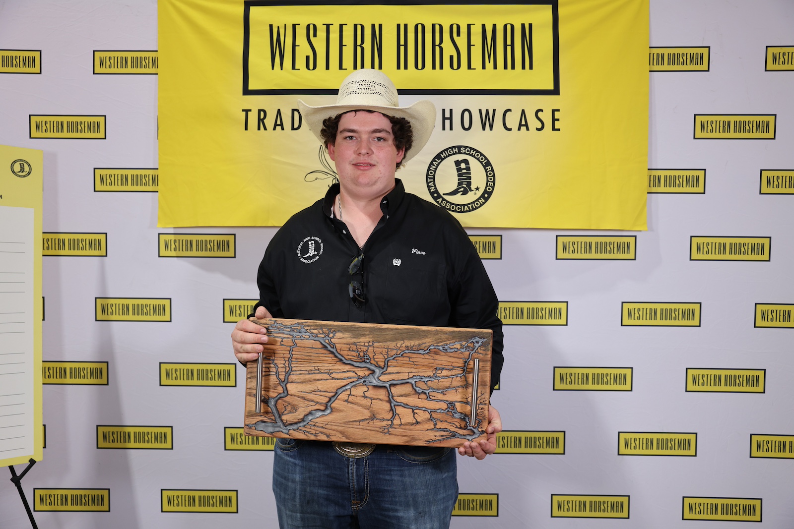 Vincent Patrick "Vince" Skinner with his Oak charcuterie board w/ silver epoxy