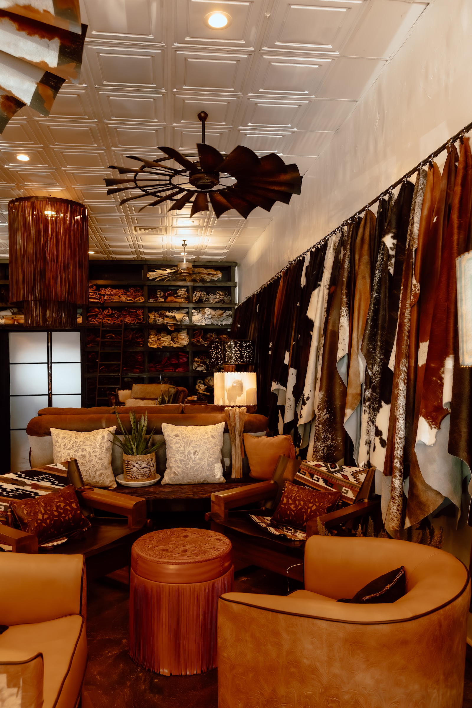 The new Pilot Point showroom highlights Windmill ceiling fans and custom furniture. 
