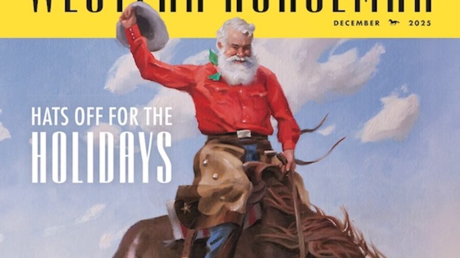Santa riding a bucking bronc