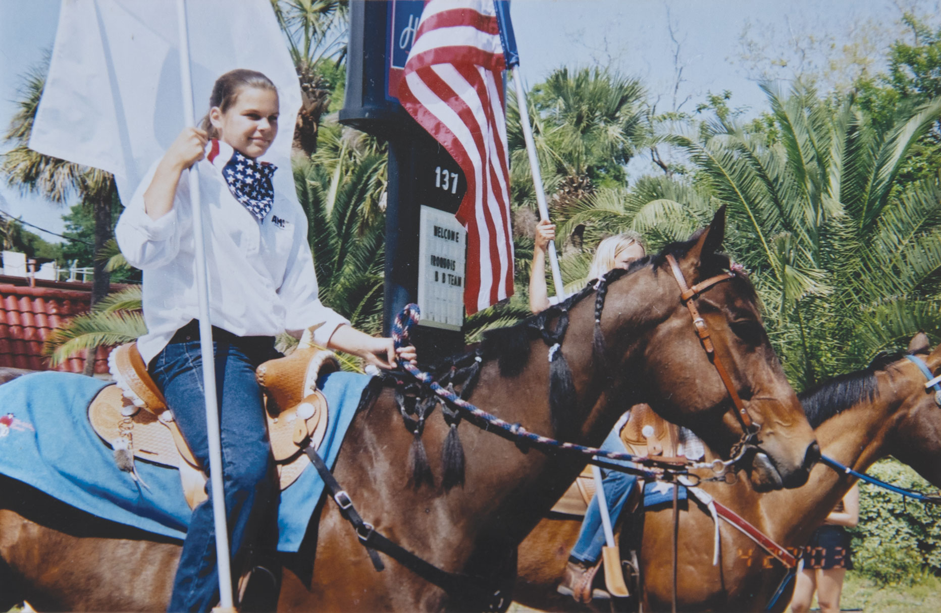Young editor on horseback